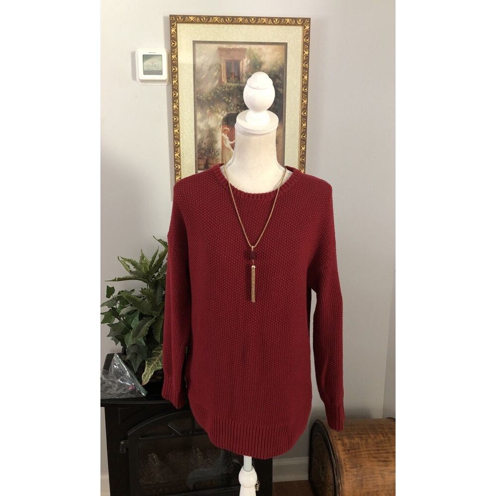 Old Navy XS Tunic Length Knit‎ Sweater Burgundy Red Round Neck Long Sleeve